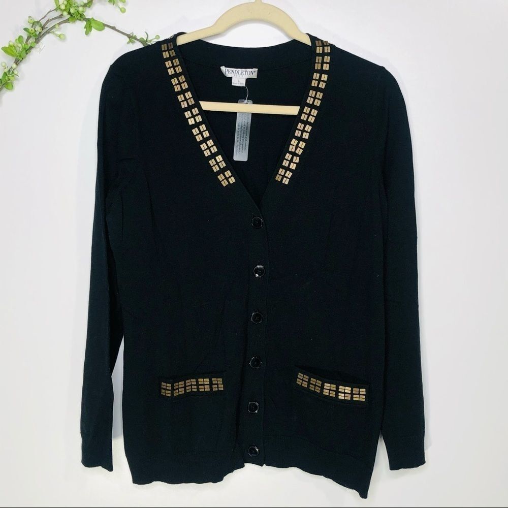 Pendleton Black Silk Blend Cardigan Sweater Gold